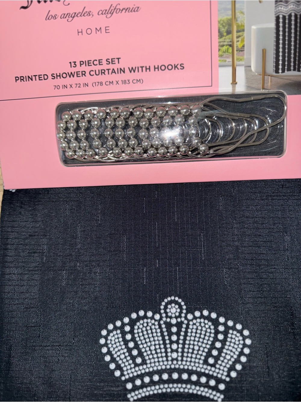 Black Shower Curtain 13-Piece Set with Hooks
